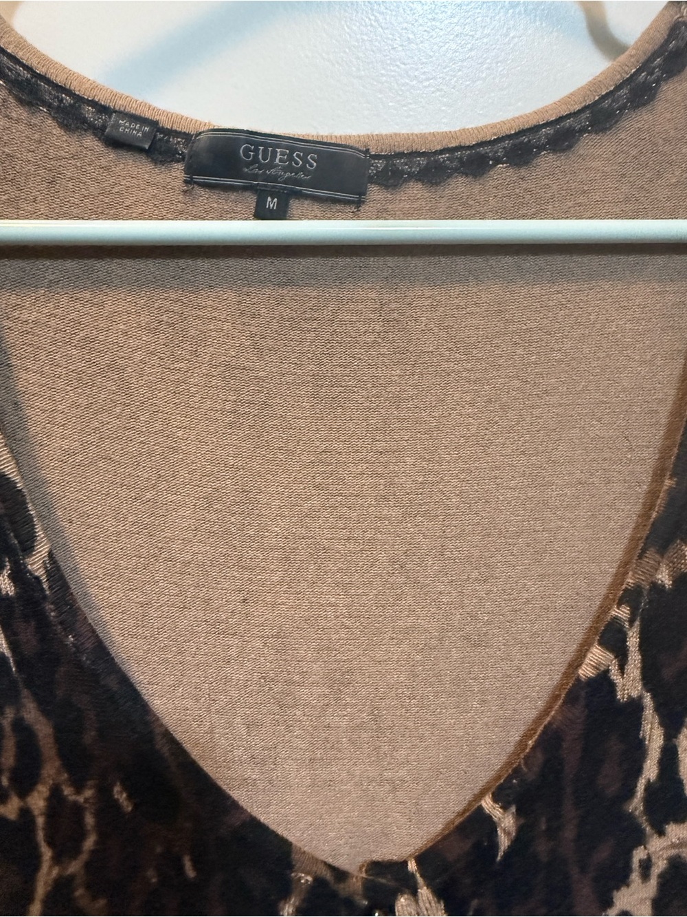 Guess Leopard-Print Scoop Neck Sweater in Brown and Black